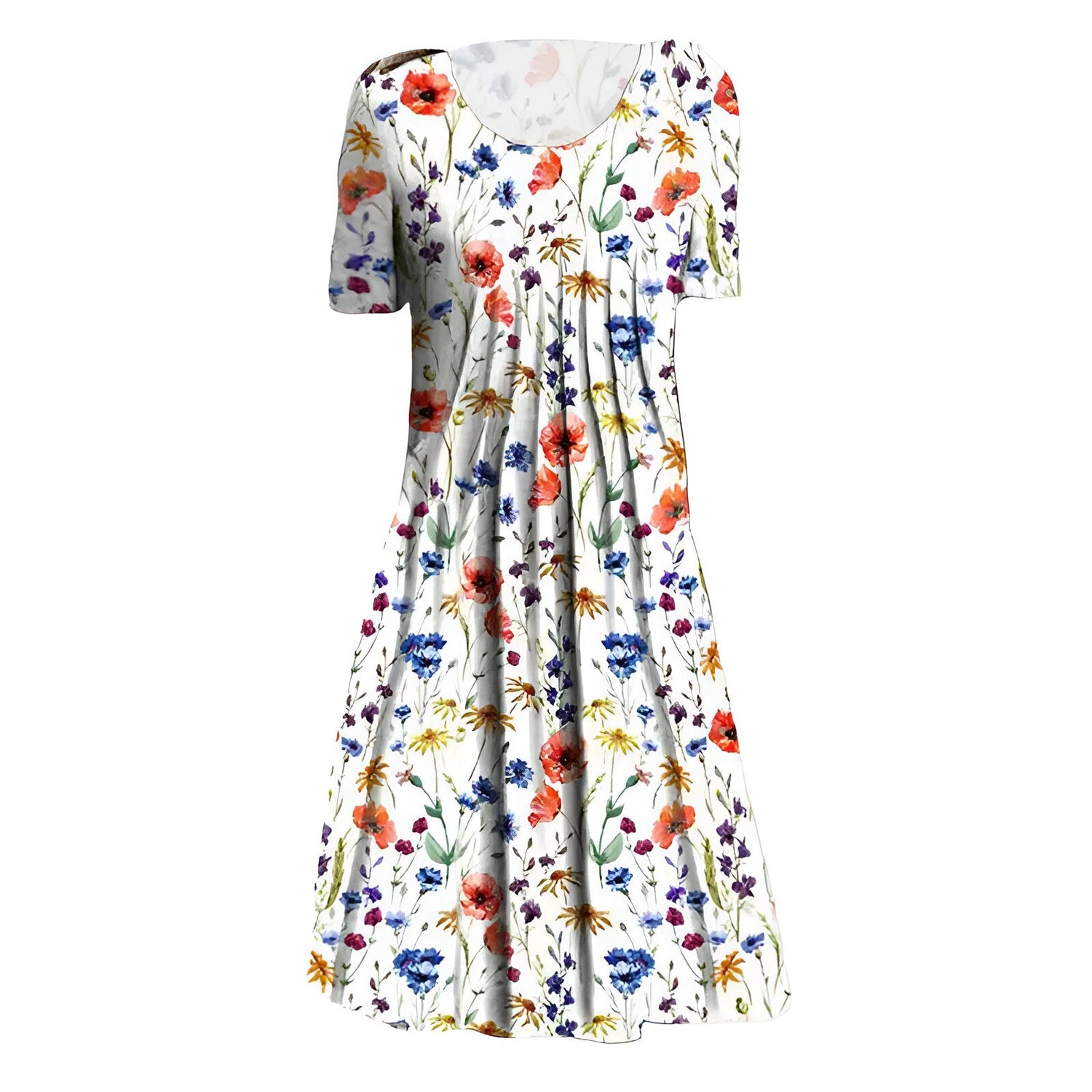 Damekjole i midi-længde – Blomsterprint – Åndbart stof – Med lommer