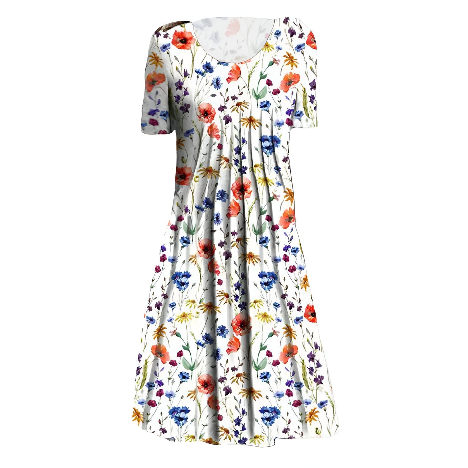 Damekjole i midi-længde – Blomsterprint – Åndbart stof – Med lommer