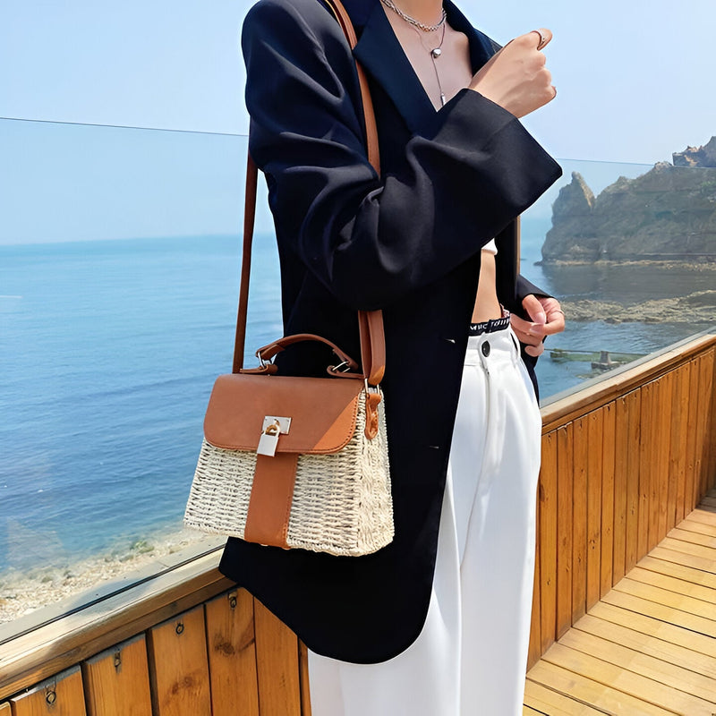 Skuldertaske til kvinder - Rattan - Syntetisk læder - Stilfuld