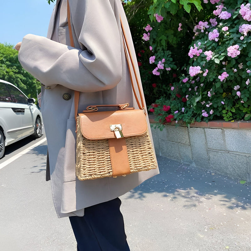 Skuldertaske til kvinder - Rattan - Syntetisk læder - Stilfuld