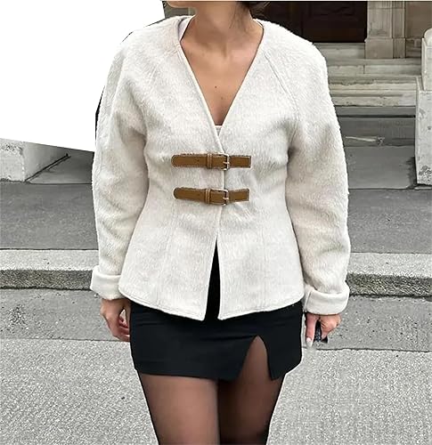 Uldjakke til kvinder – Chic spænde – Skræddersyet pasform – Hofte længde