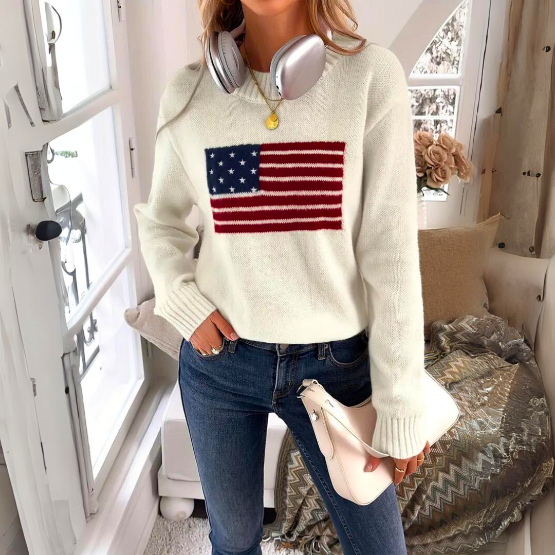 Sweater med Flagmotiv – Stilfuld og Unik