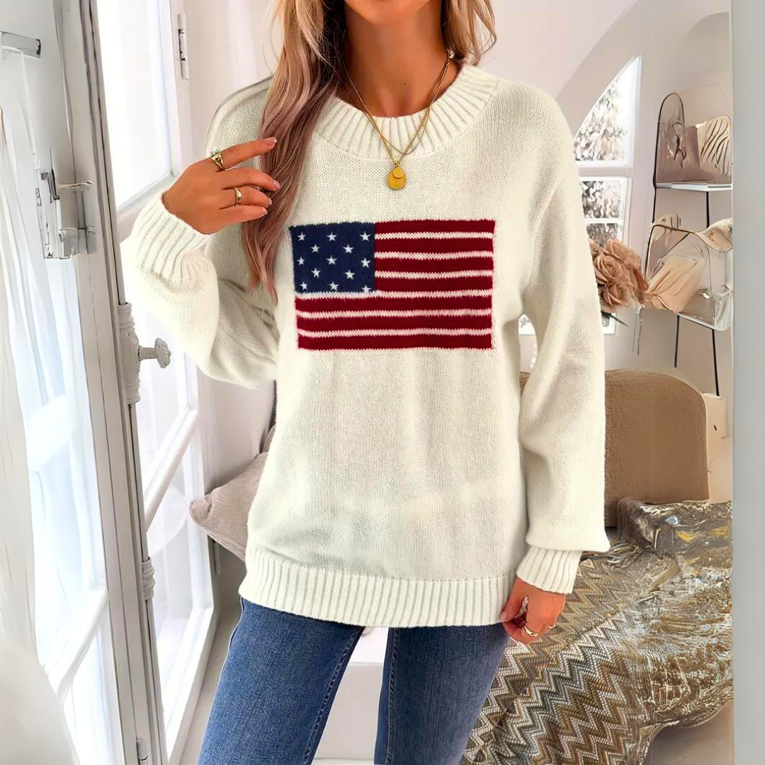 Sweater med Flagmotiv – Stilfuld og Unik