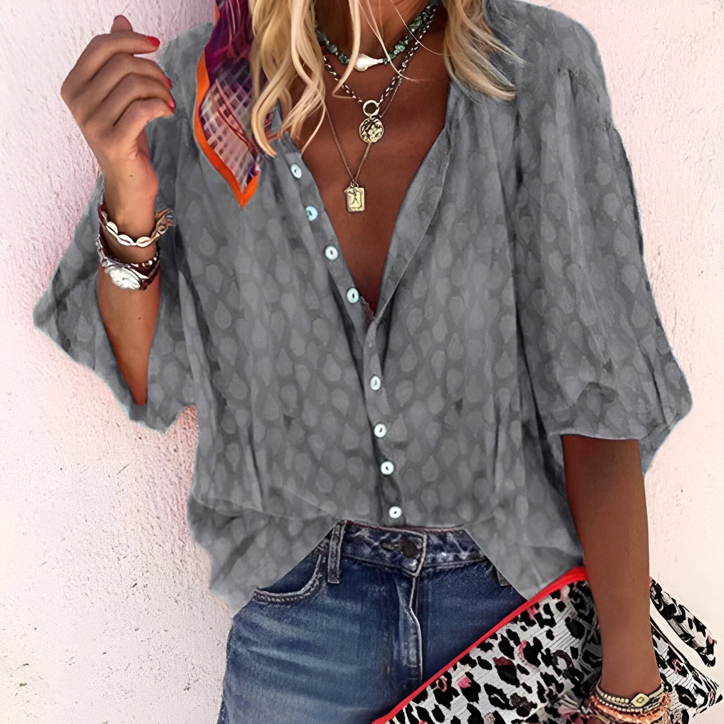 Dame bluse – Diskret mønster – Behagelig pasform – Blødt bomuld