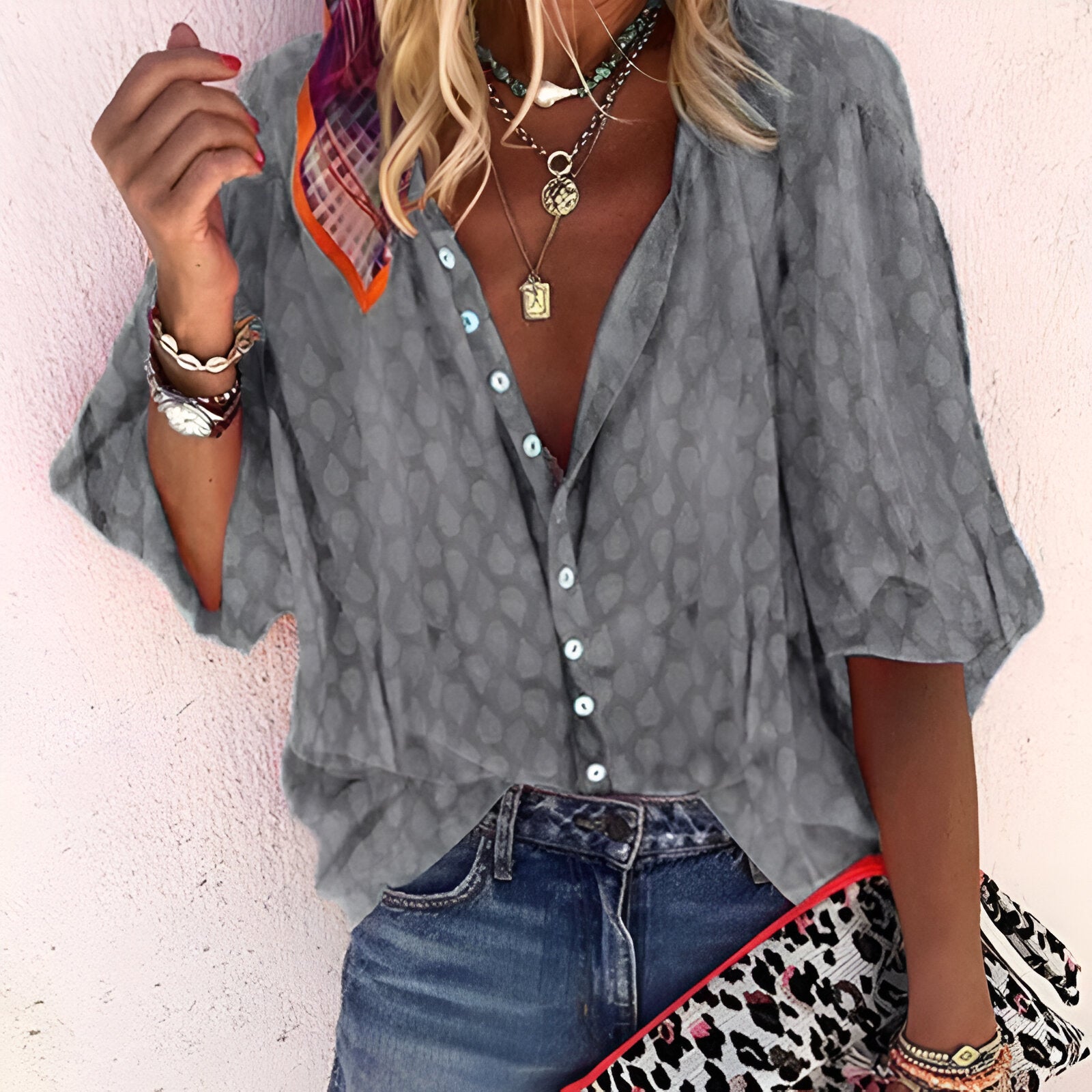 Dame bluse – Diskret mønster – Behagelig pasform – Blødt bomuld