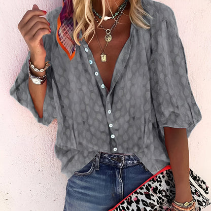 Dame bluse – Diskret mønster – Behagelig pasform – Blødt bomuld