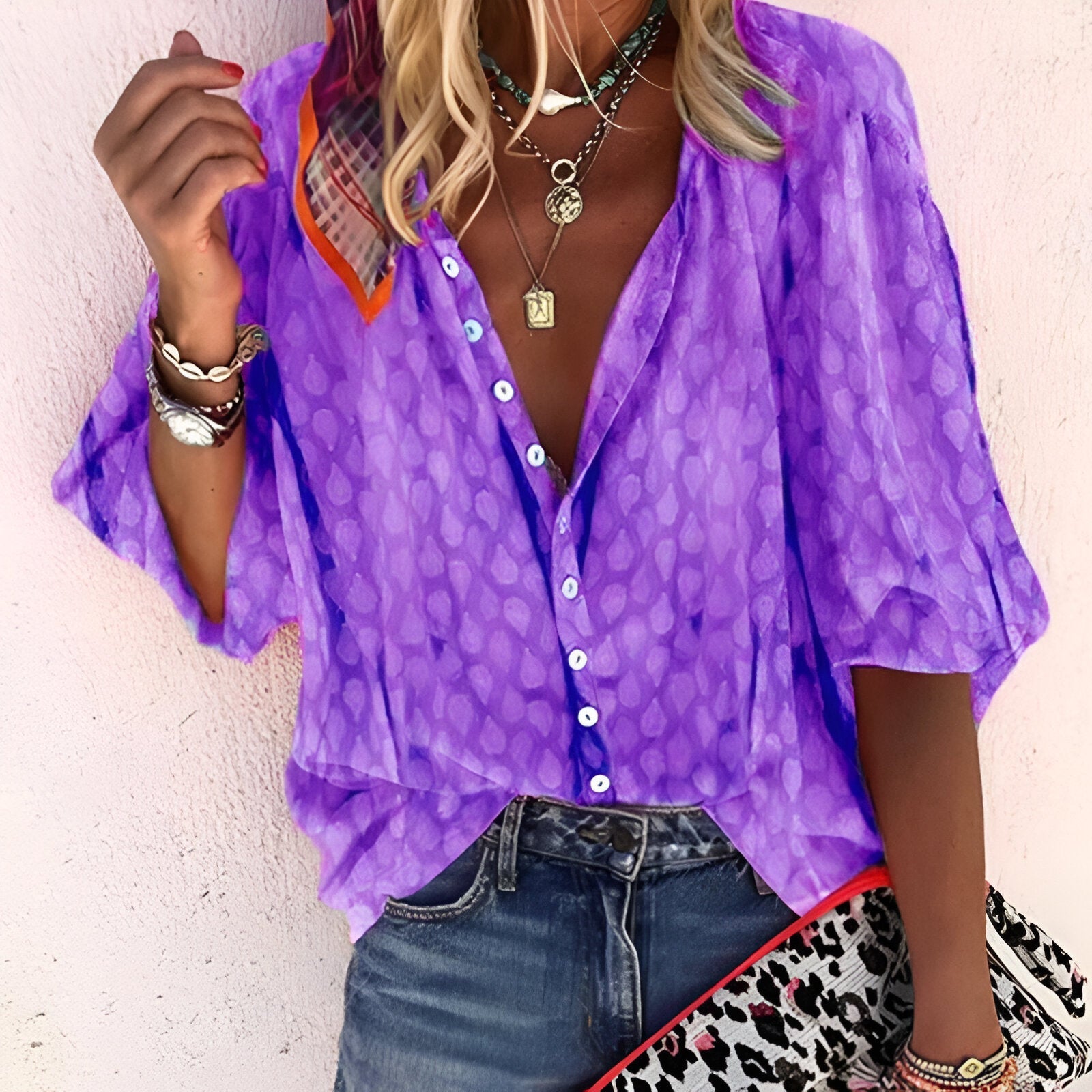 Dame bluse – Diskret mønster – Behagelig pasform – Blødt bomuld