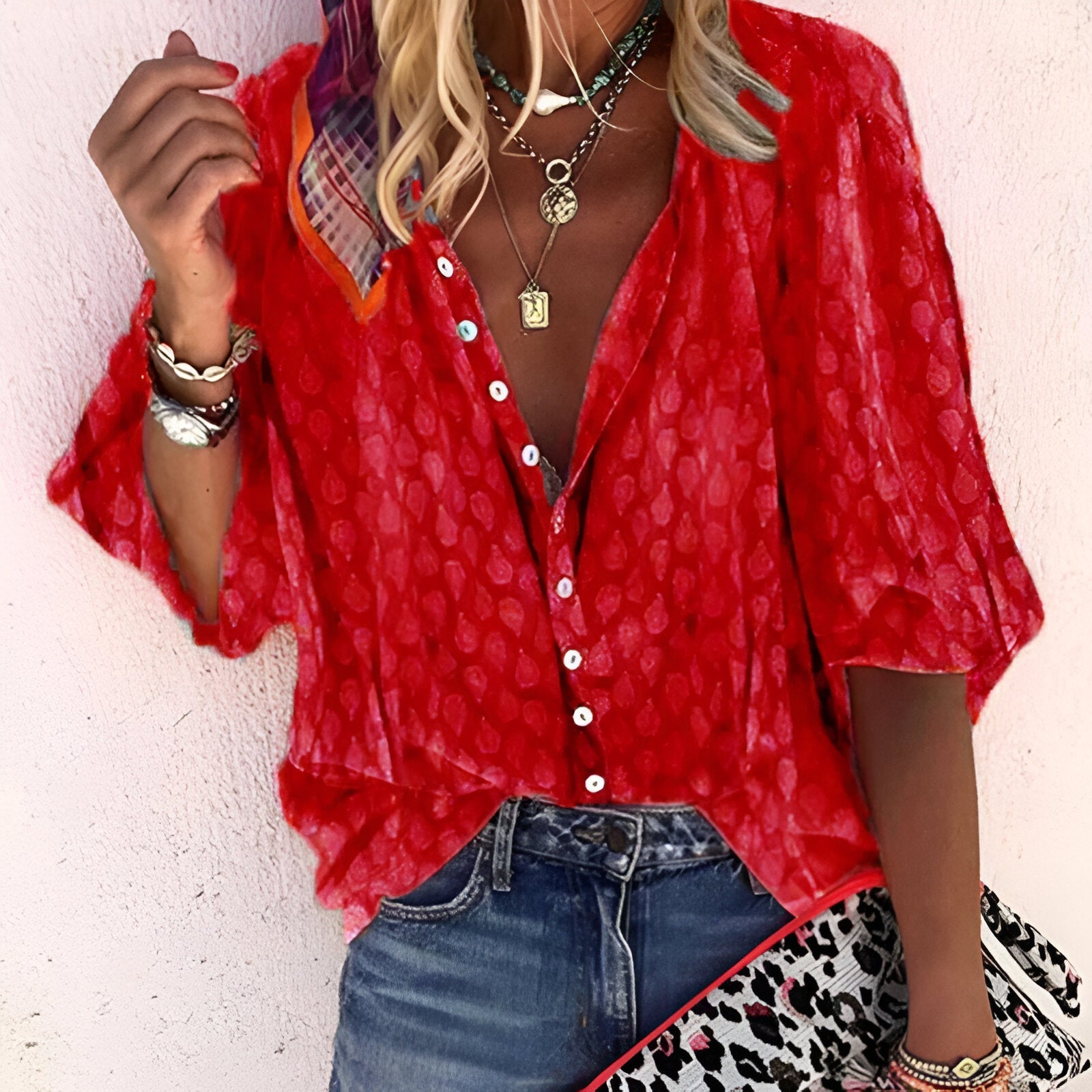 Dame bluse – Diskret mønster – Behagelig pasform – Blødt bomuld