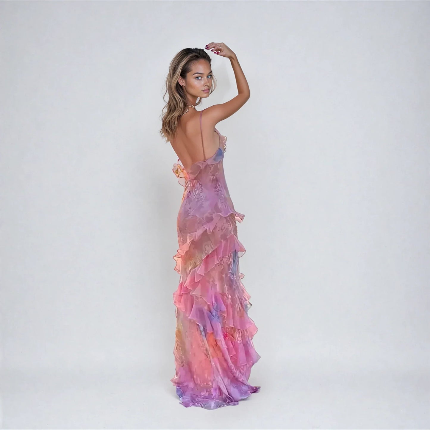 Sommerkjole til kvinder – Letvægtsmesh – Rynkede detaljer – V-udskæring